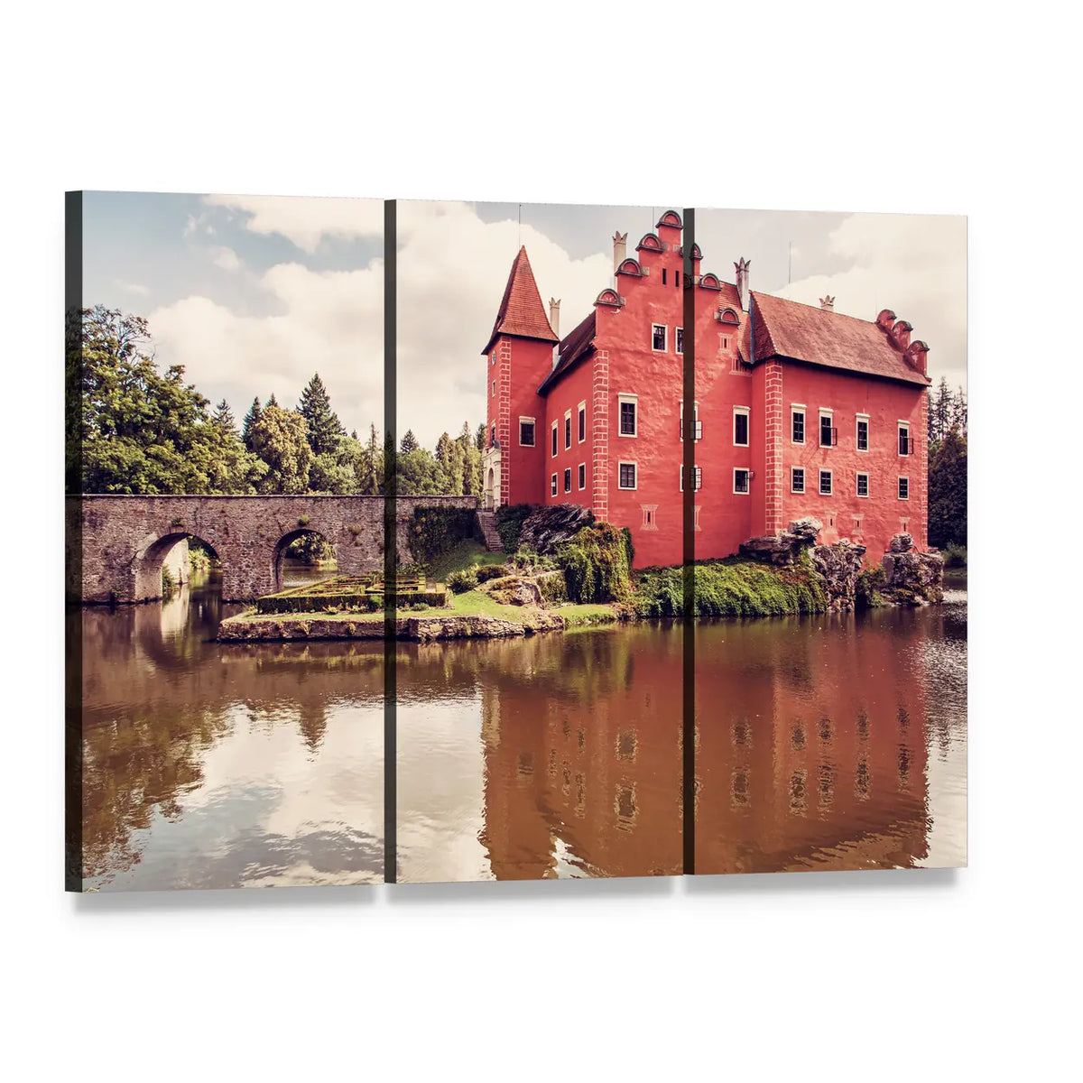 Cervena Lhota Castle Canvas Wall Art, 3 panel 3 Horizontal layout gallery wrapped canvas set, angled product view