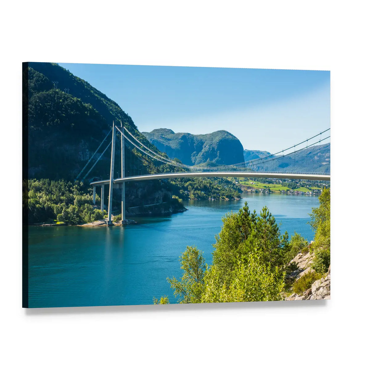 Lysefjord Bridge Norway Canvas Wall Art, single panel gallery wrapped canvas, angled product view