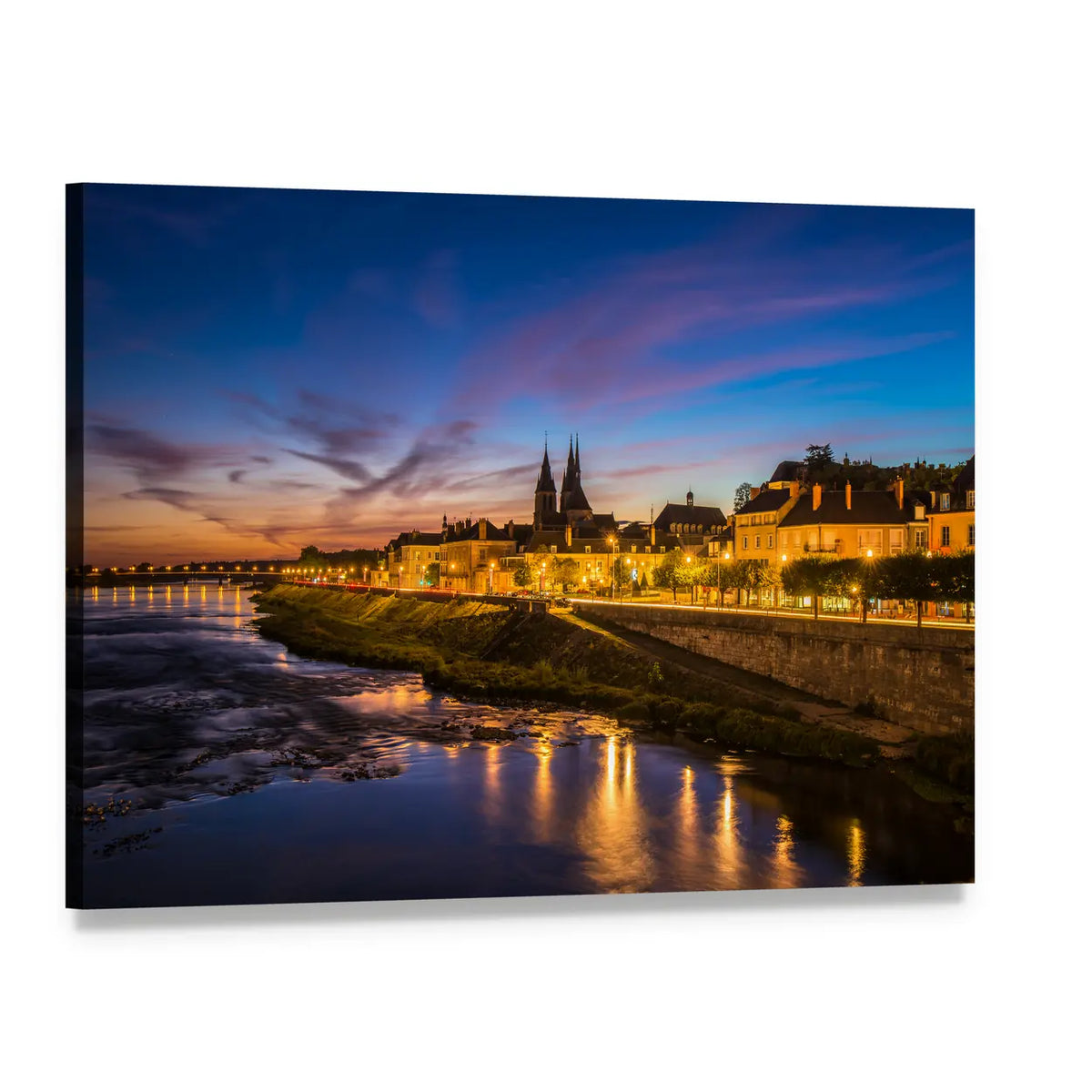 Blois on the Loire at Sunset Canvas Wall Art, single panel gallery wrapped canvas, angled product view