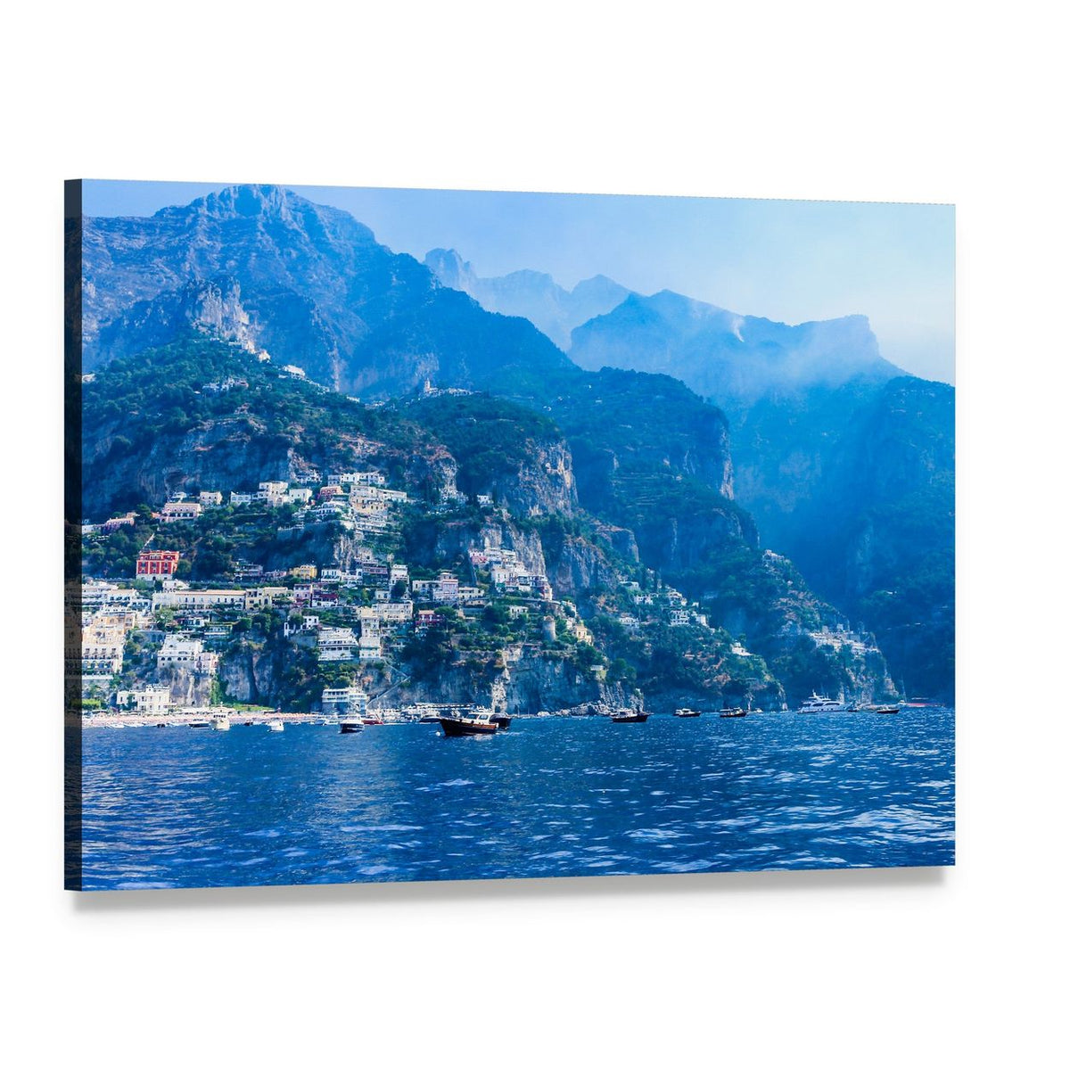 Positano Coastal Town and Tyrrhenian Sea Canvas Wall Art, single panel gallery wrapped canvas, angled product view
