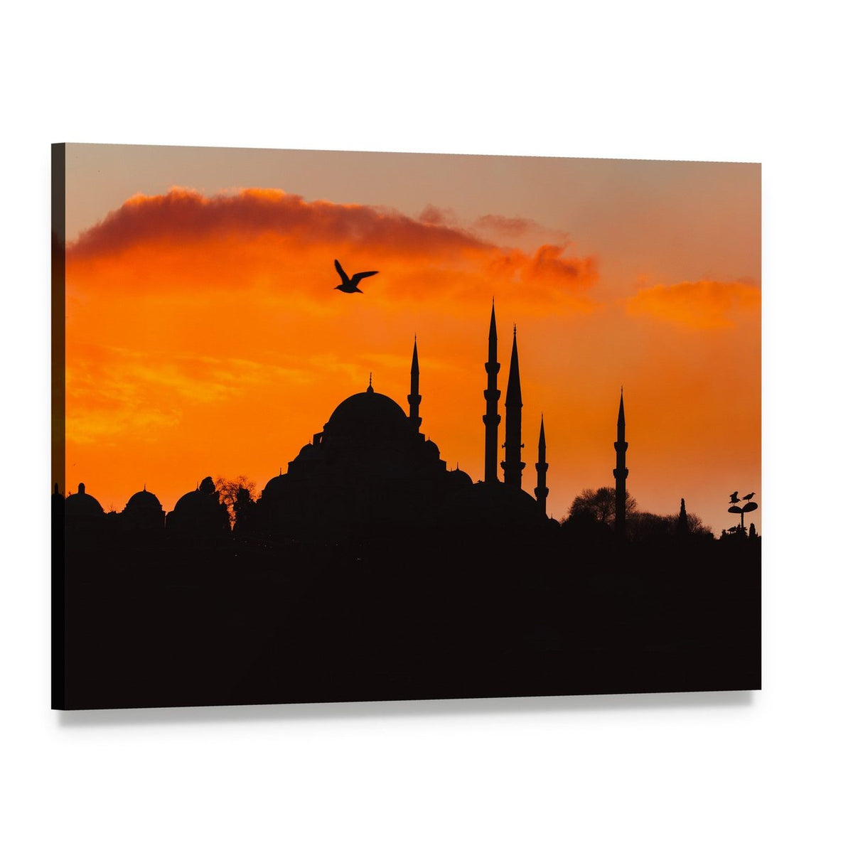 Ottoman Imperial Mosque at Dusk Canvas Wall Art, single panel gallery wrapped canvas, angled product view
