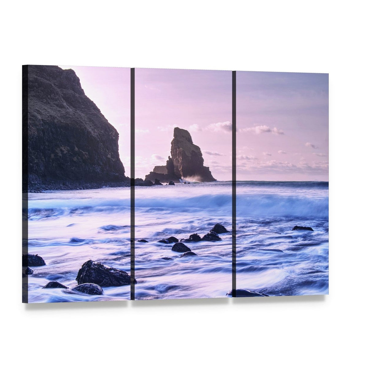 Talisker Bay, Scotland Canvas Wall Art, 3 panel 3 Horizontal layout gallery wrapped canvas set, angled product view