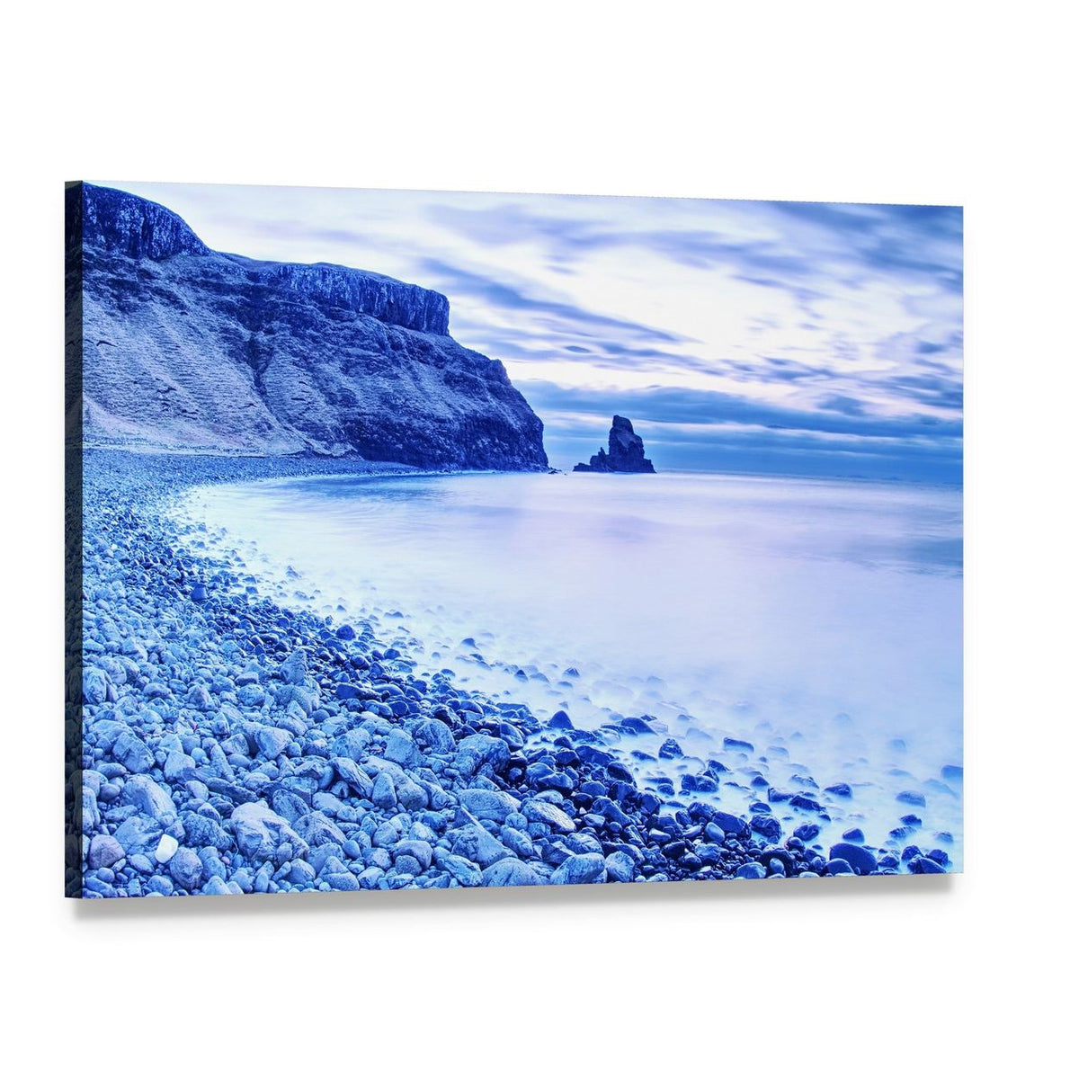 Rocky Beach with Cloudy Sky Canvas Wall Art, single panel gallery wrapped canvas, angled product view