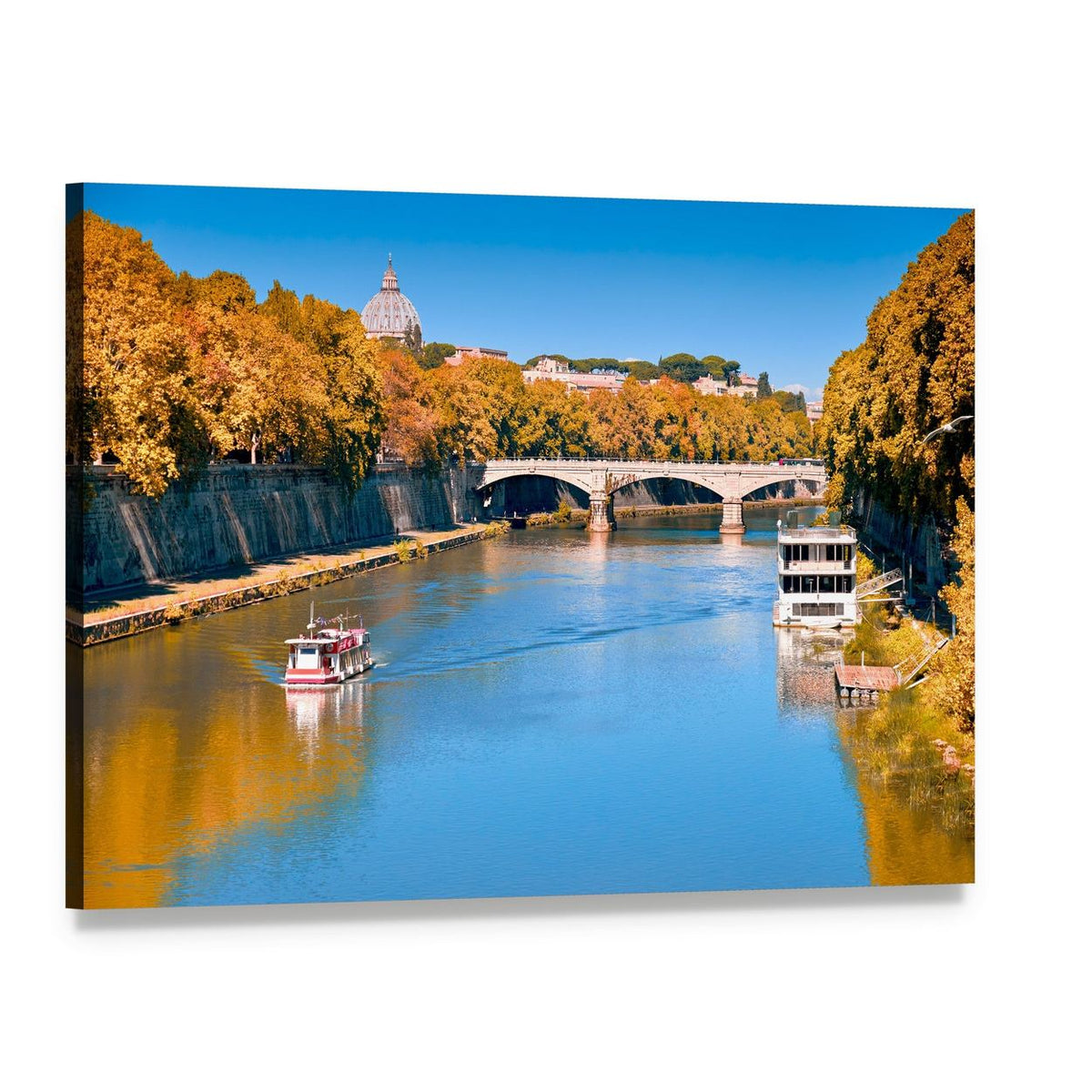 Old Bridge Over the Tiber River Canvas Wall Art, single panel gallery wrapped canvas, angled product view
