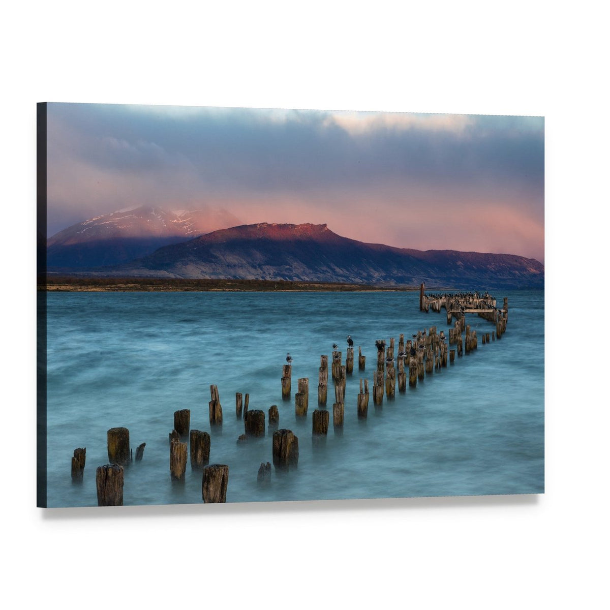 Old Landing Stage at Sunset Canvas Wall Art, single panel gallery wrapped canvas, angled product view