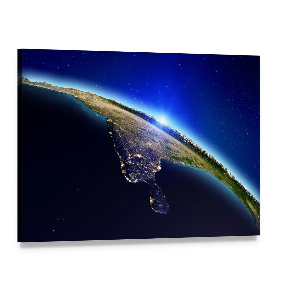 Earth from Orbit Over India Canvas Wall Art, single panel gallery wrapped canvas, angled product view