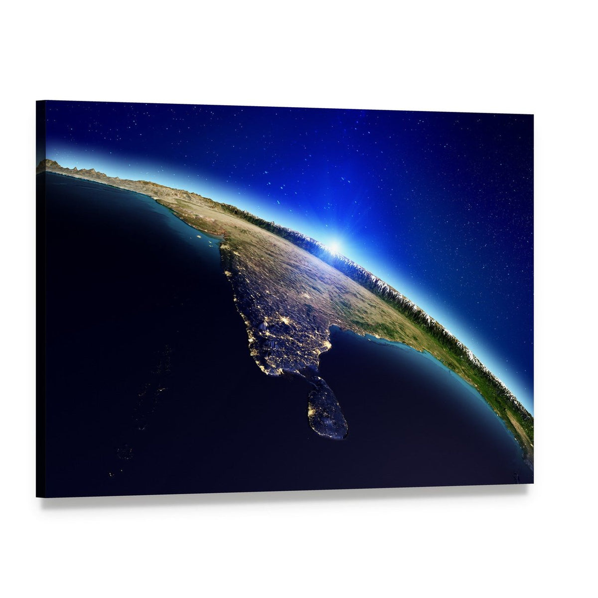 Earth Sunrise Over India Canvas Wall Art, single panel gallery wrapped canvas, angled product view