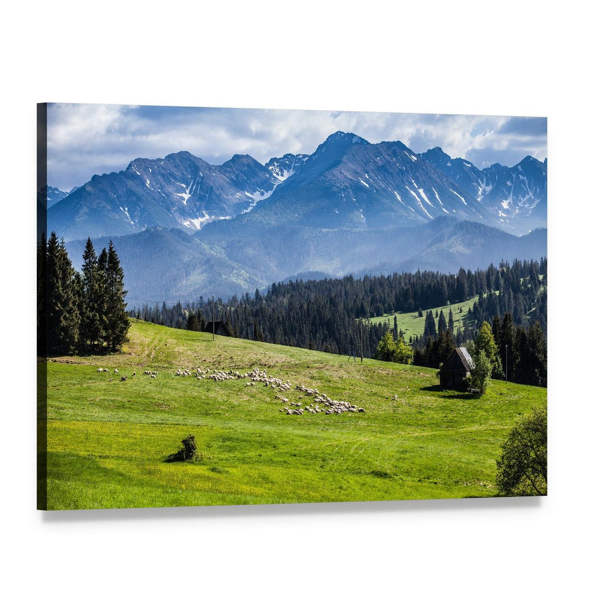View of Tatra Mountains in Spring Canvas Wall Art, single panel gallery wrapped canvas, angled product view