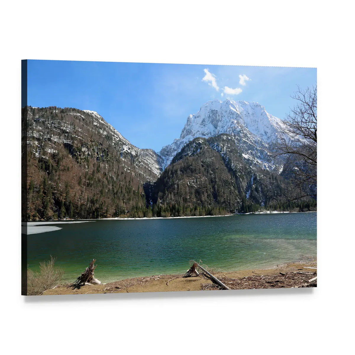 Predil Lake in Northern Italy Canvas Wall Art, single panel gallery wrapped canvas, angled product view