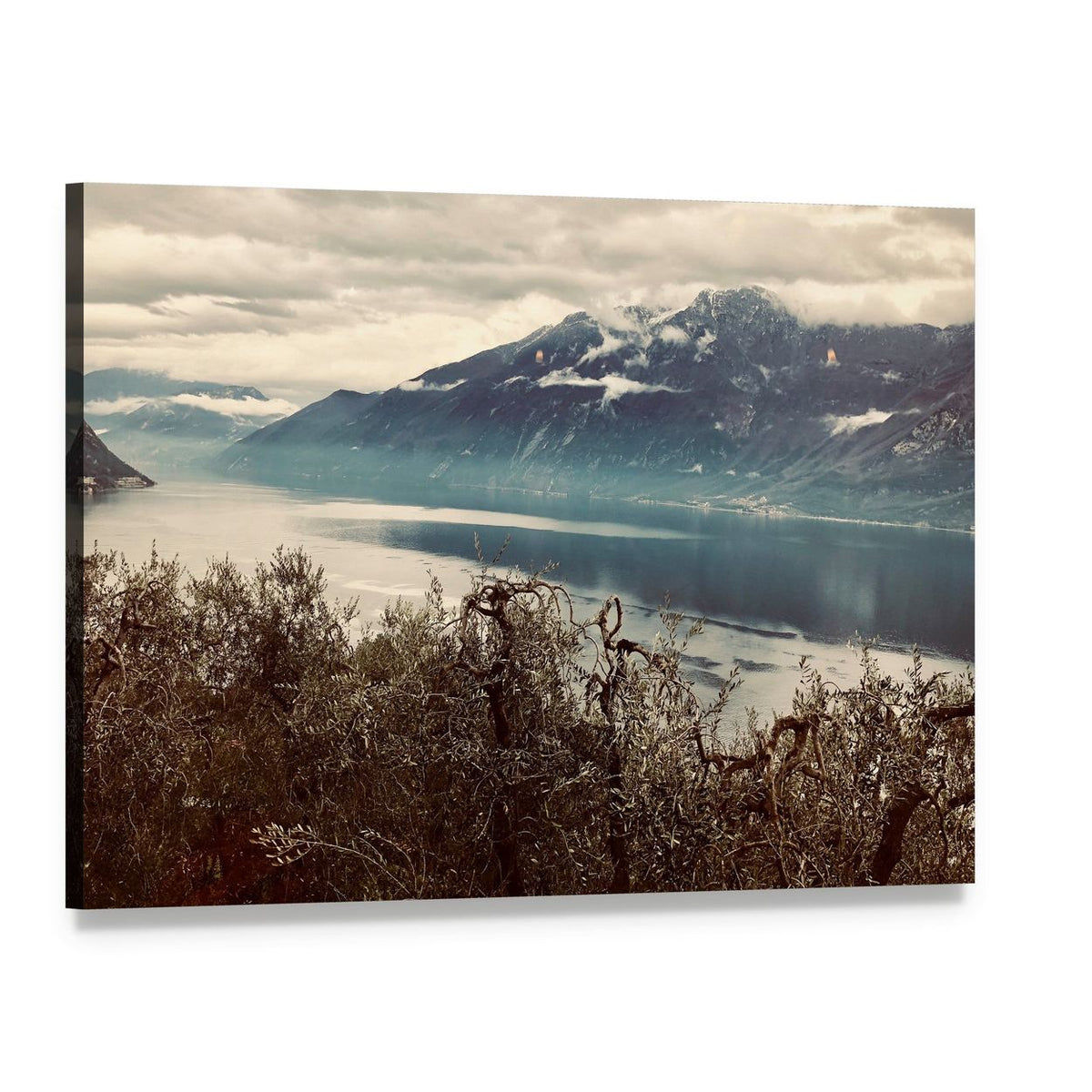 View of Gardasee Lake Canvas Wall Art, single panel gallery wrapped canvas, angled product view