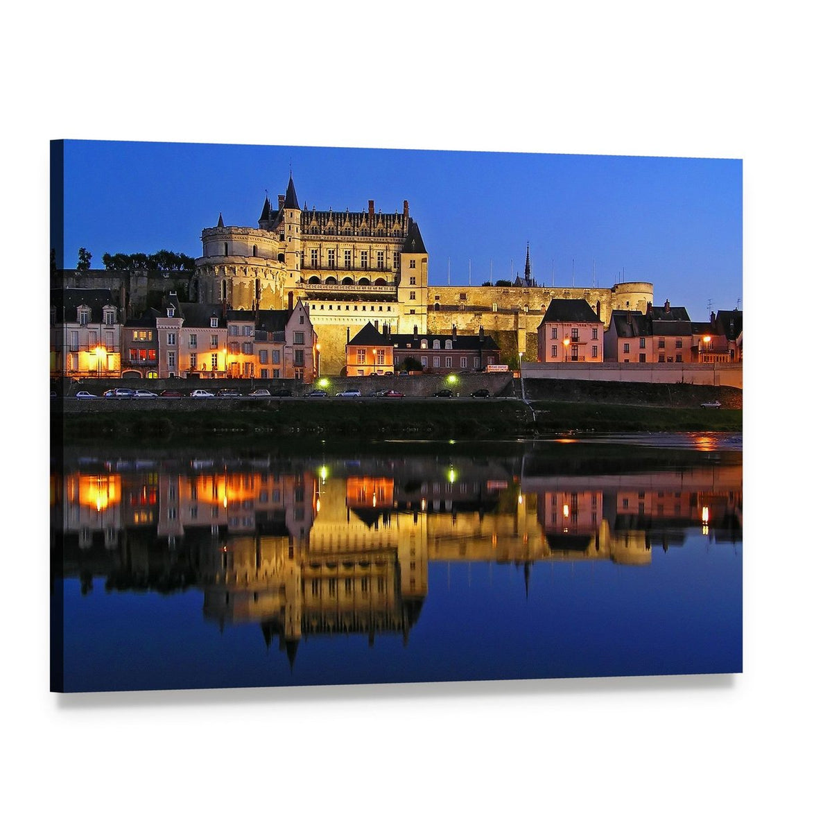 Chateau of Amboise Reflection Canvas Wall Art, single panel gallery wrapped canvas, angled product view
