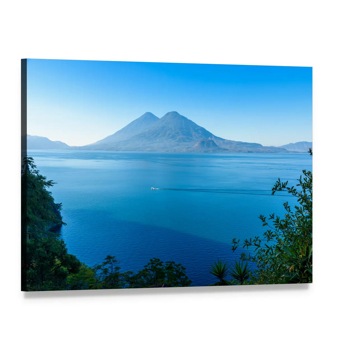 Lake View with Twin Volcanoes Canvas Wall Art, single panel gallery wrapped canvas, angled product view