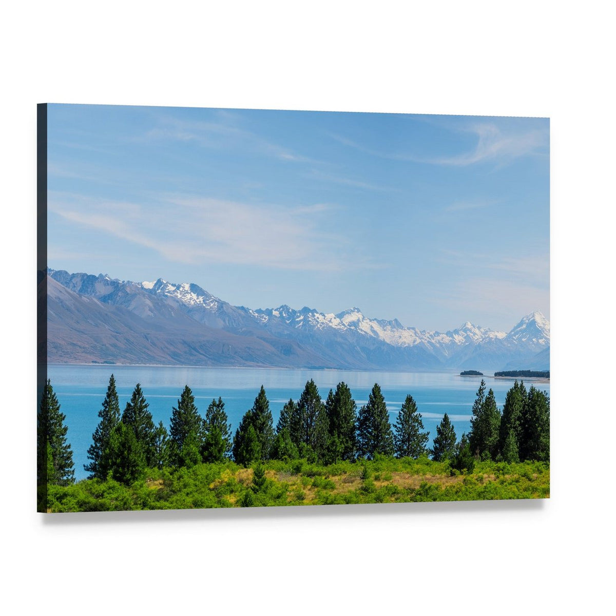 Mt Cook Beside the Lake Canvas Wall Art, single panel gallery wrapped canvas, angled product view