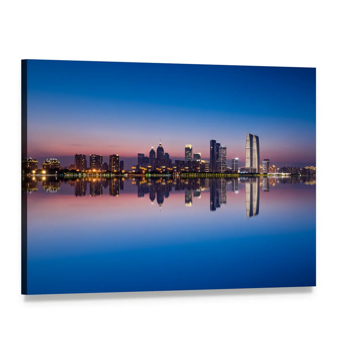 Jinji Lake Suzhou Twilight Skyline Canvas Wall Art, single panel gallery wrapped canvas, angled product view