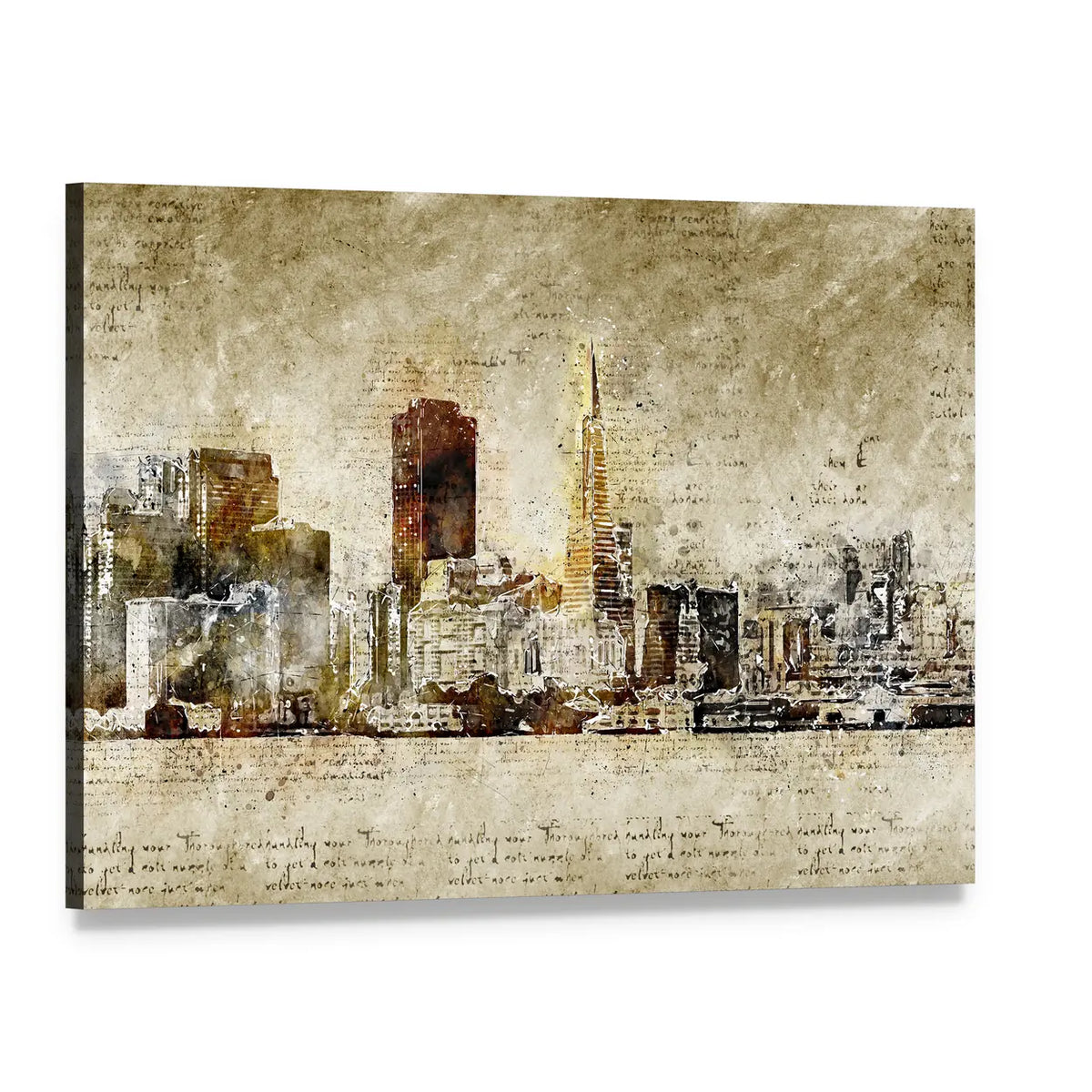 San Francisco Skyline Canvas Wall Art, single panel gallery wrapped canvas, angled product view