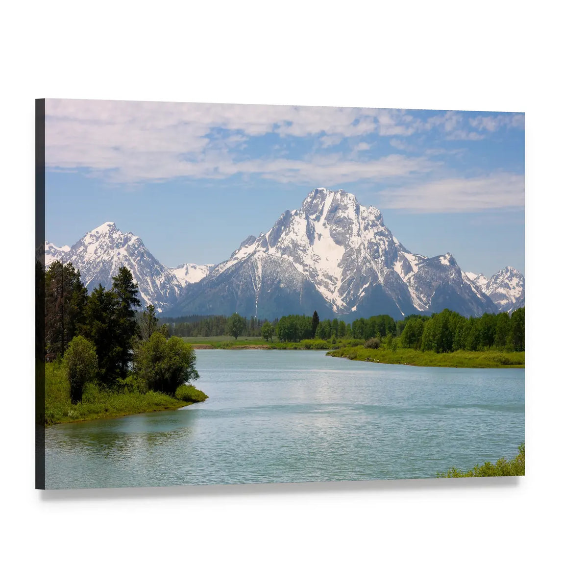 Mt Moran Reflected in Lake Canvas Wall Art, single panel gallery wrapped canvas, angled product view