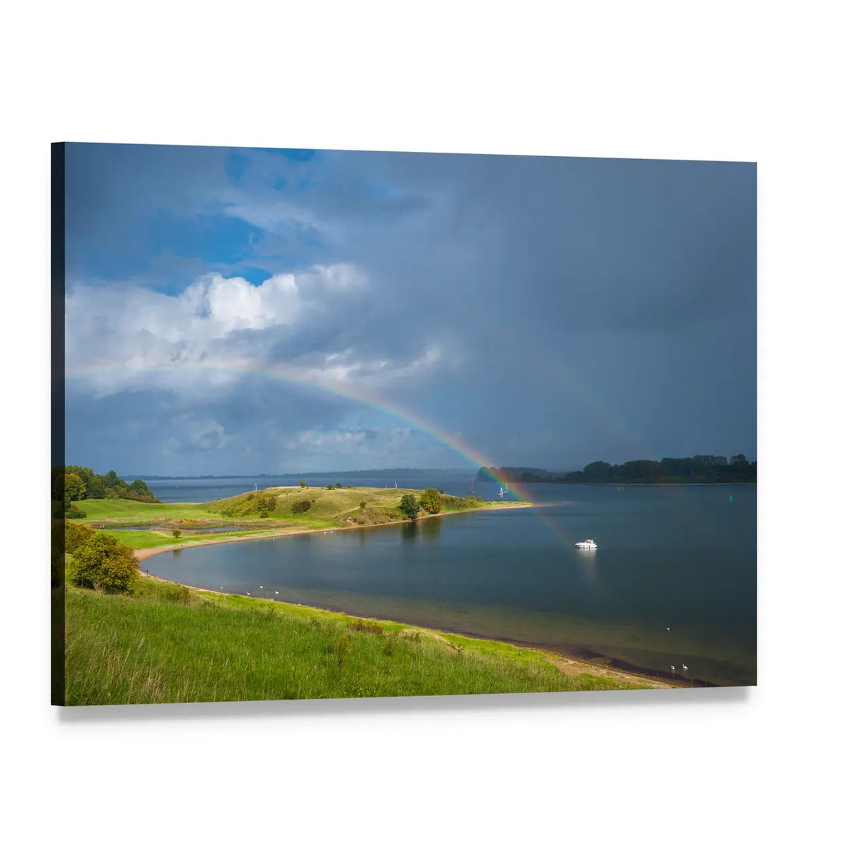 Dummersdorfer Shore with Double Rainbow Canvas Wall Art, single panel gallery wrapped canvas, angled product view