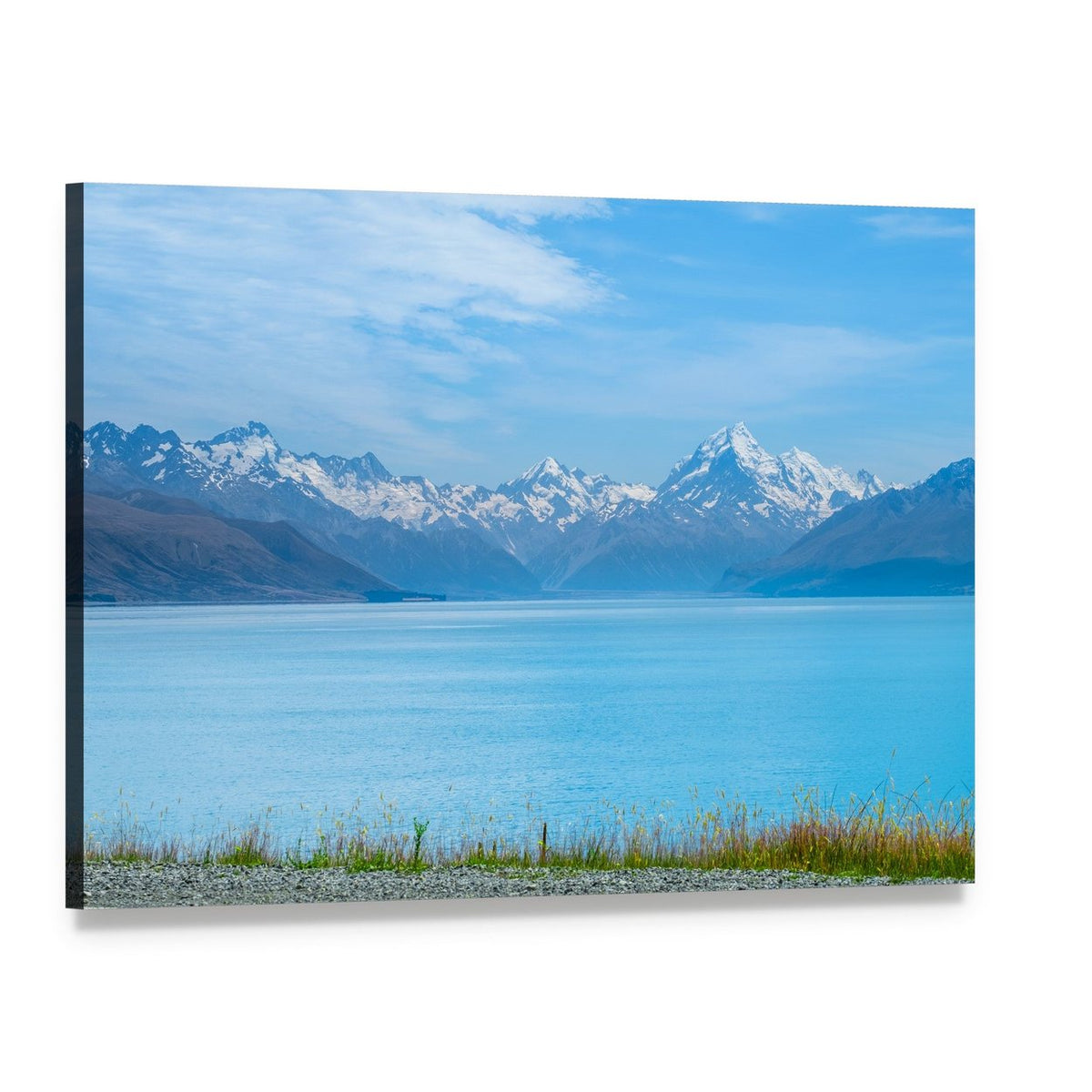 Lake Tekapo and Mt Cook Canvas Wall Art, single panel gallery wrapped canvas, angled product view