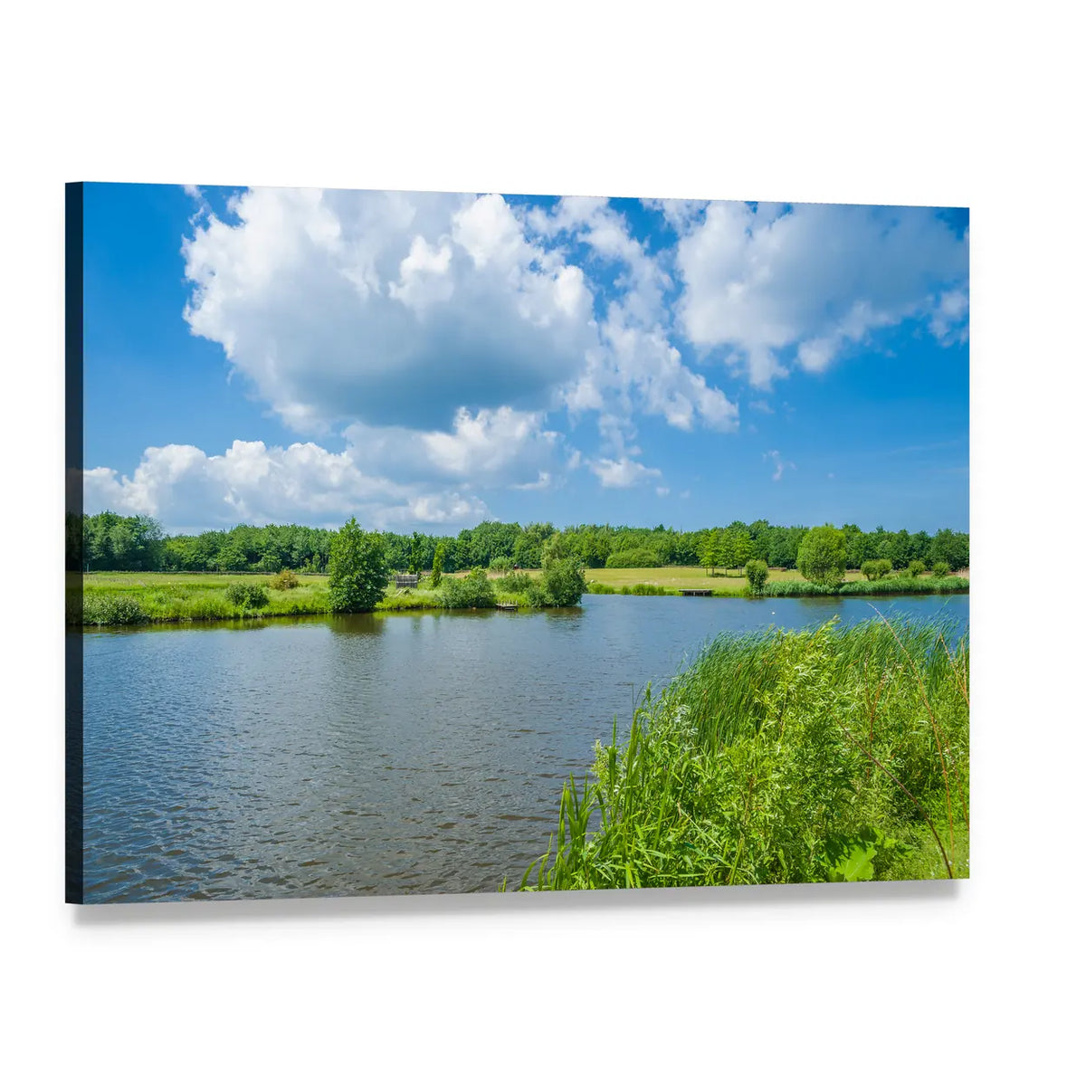 Wallsee Lake River Scene Canvas Wall Art, single panel gallery wrapped canvas, angled product view