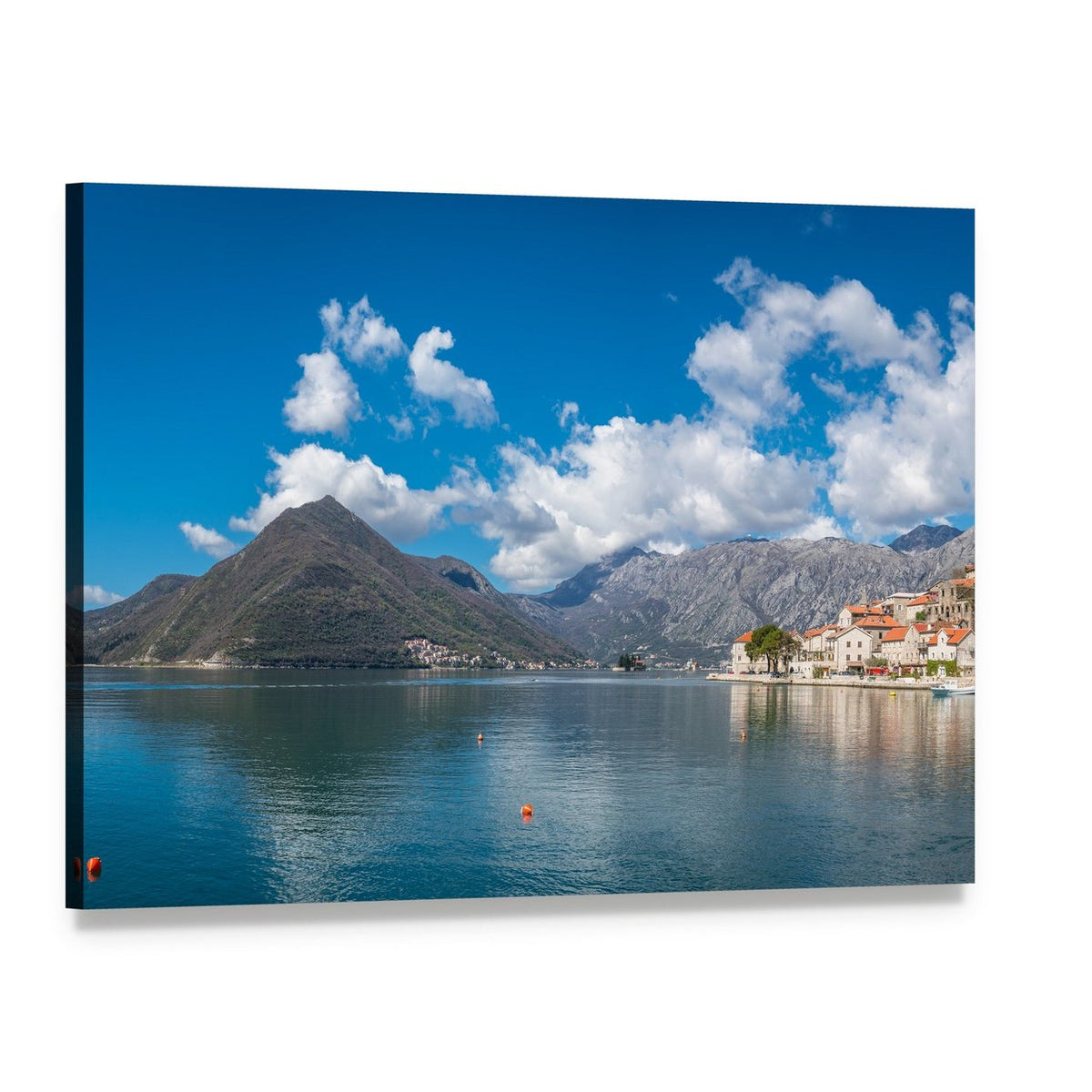 Perast Town in Kotor Bay Canvas Wall Art, single panel gallery wrapped canvas, angled product view