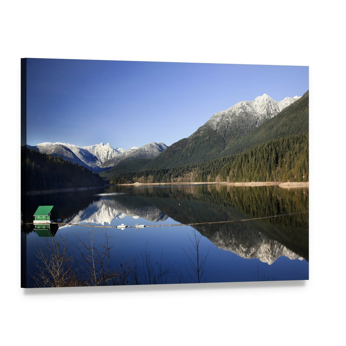 Capilano Reservoir Lake Canvas Wall Art, single panel gallery wrapped canvas, angled product view