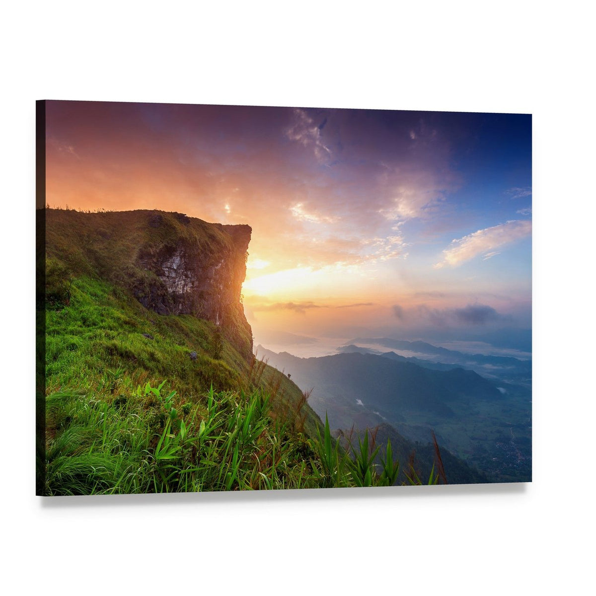 Phu Chi Fa Sunrise Cliff View Canvas Wall Art, single panel gallery wrapped canvas, angled product view