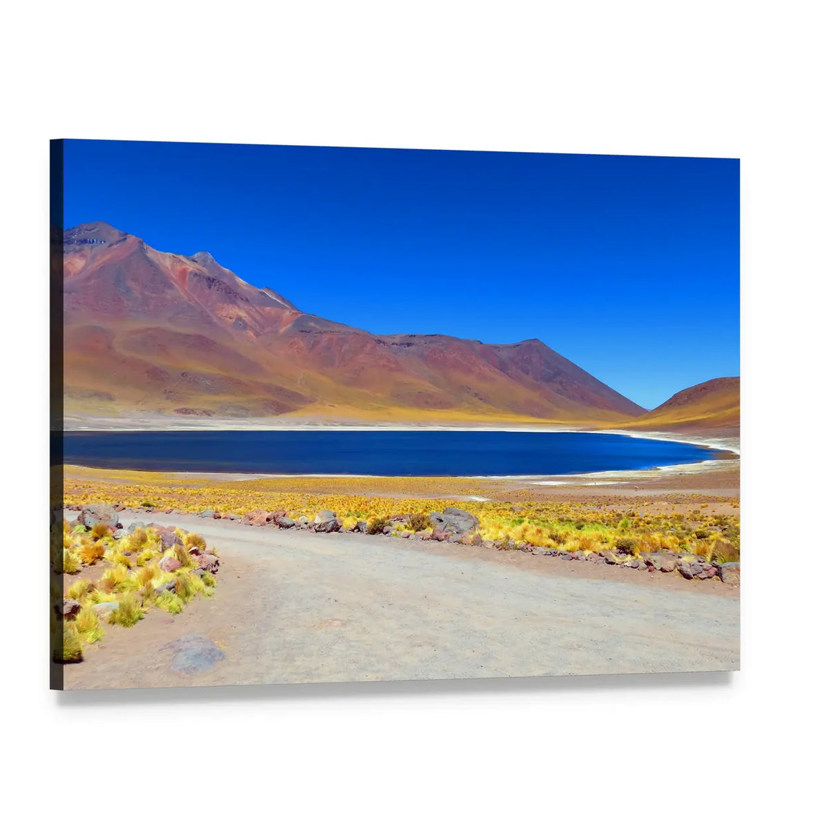 Laguna Miniques Mountain Lake Canvas Wall Art, single panel gallery wrapped canvas, angled product view