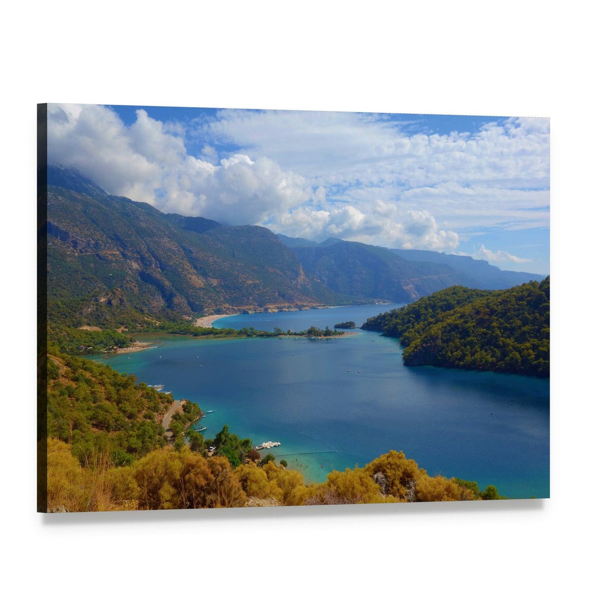 Lagoon and Mountain Bay, Turkey Canvas Wall Art, single panel gallery wrapped canvas, angled product view