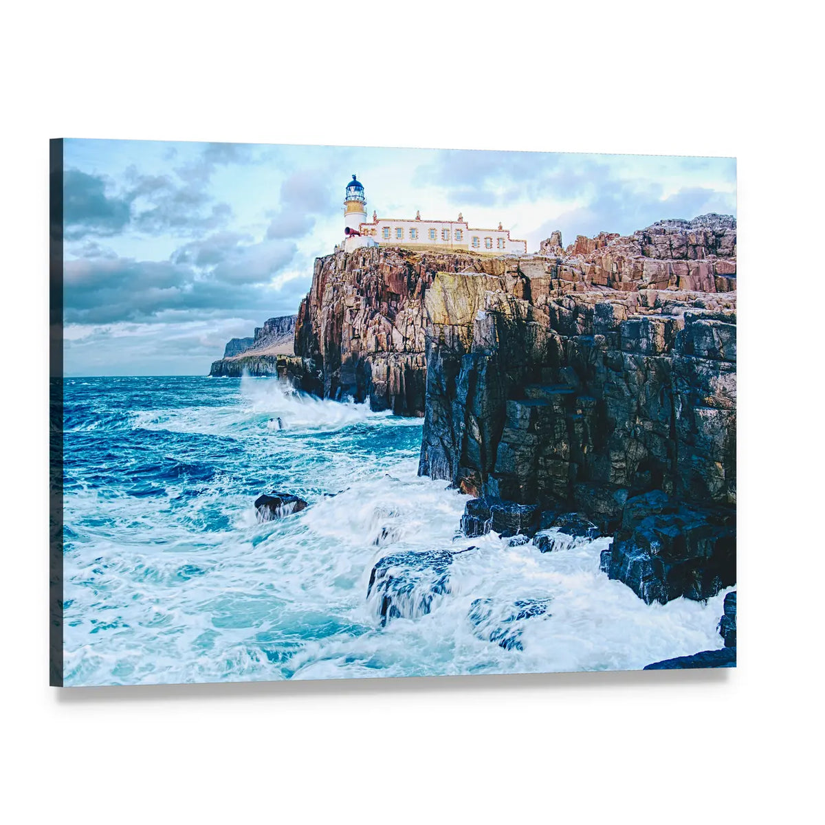 Old Lighthouse on Neist Point Canvas Wall Art, single panel gallery wrapped canvas, angled product view