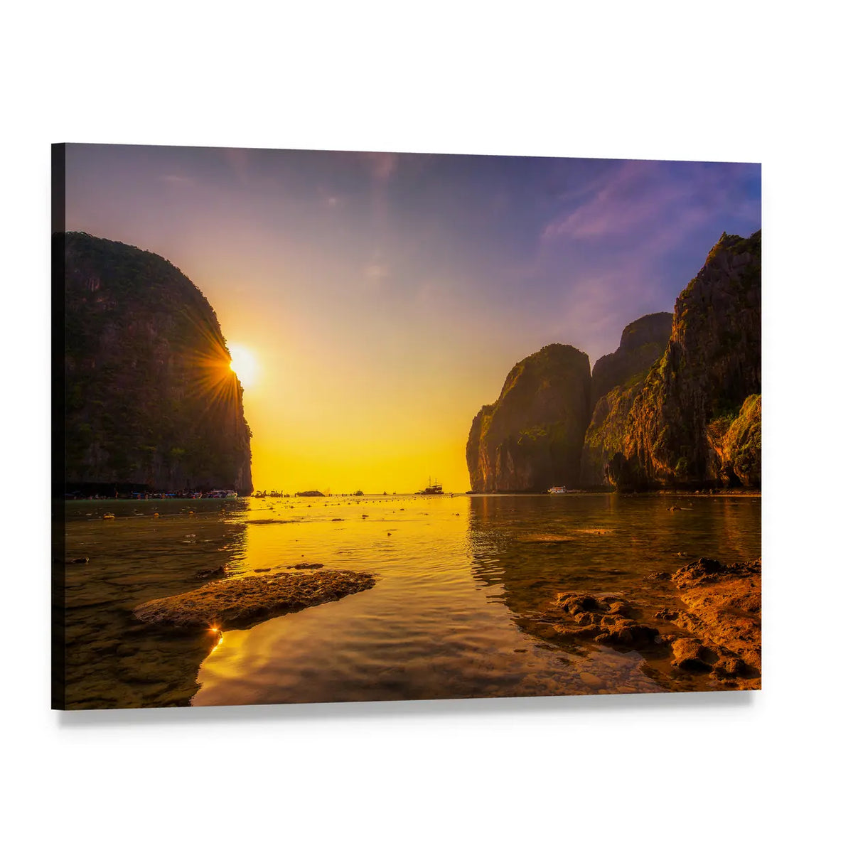 Sunset at Maya Beach Canvas Wall Art, single panel gallery wrapped canvas, angled product view