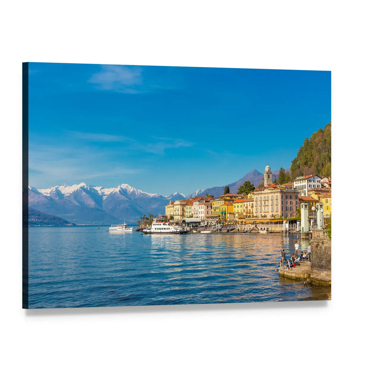 Small Village on Lake Como Canvas Wall Art, single panel gallery wrapped canvas, angled product view