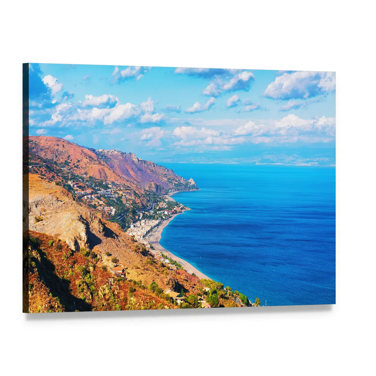 Taormina Coastal Cliffs Landscape Canvas Wall Art, single panel gallery wrapped canvas, angled product view