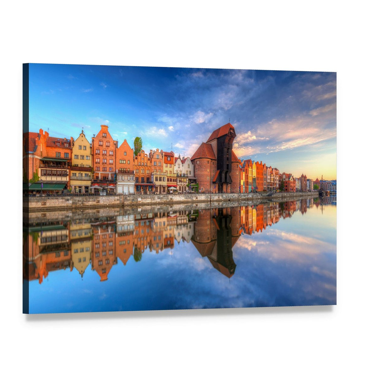 Gdansk Reflected in Motlawa River Canvas Wall Art, single panel gallery wrapped canvas, angled product view