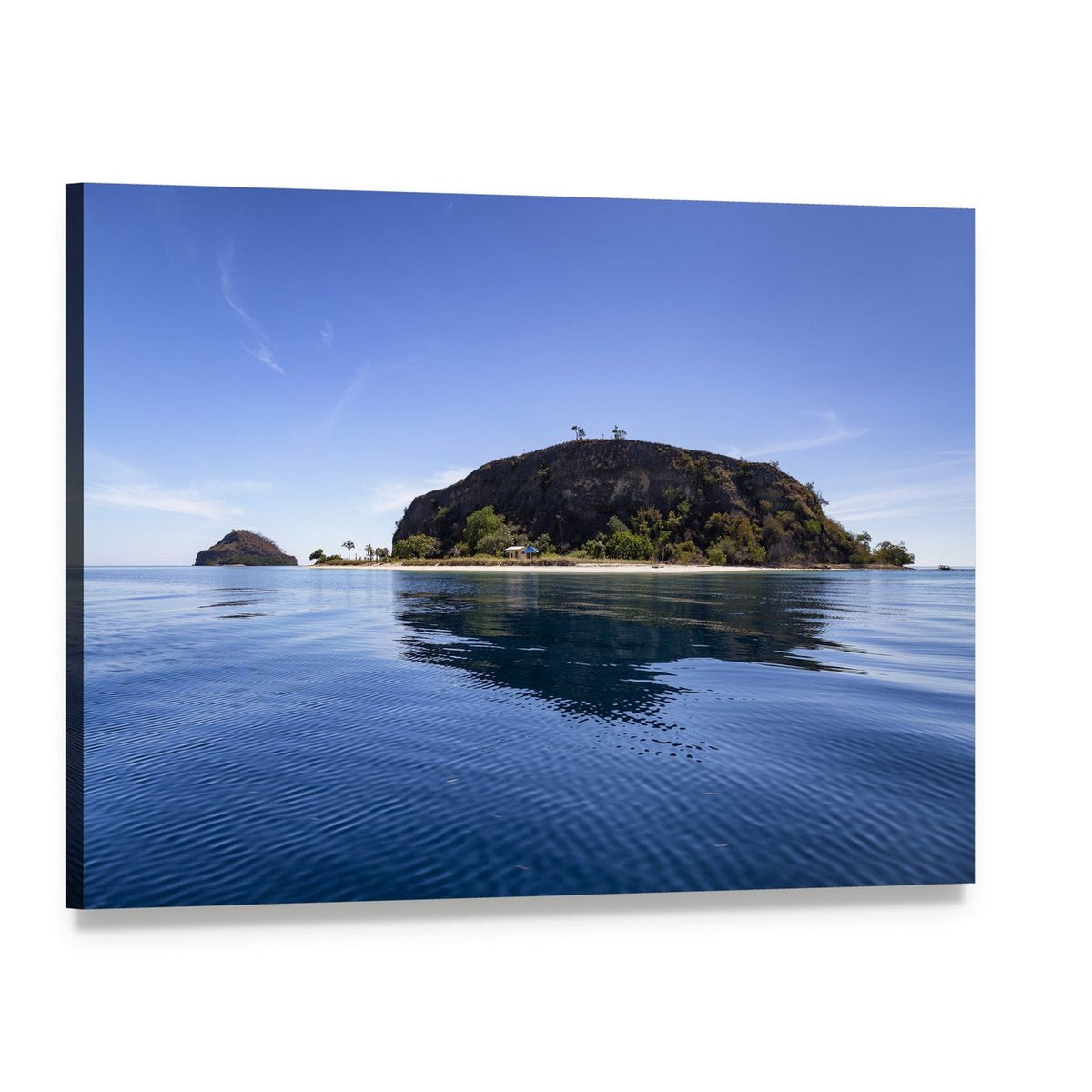 Tropical Island with Small Beach Canvas Wall Art, single panel gallery wrapped canvas, angled product view