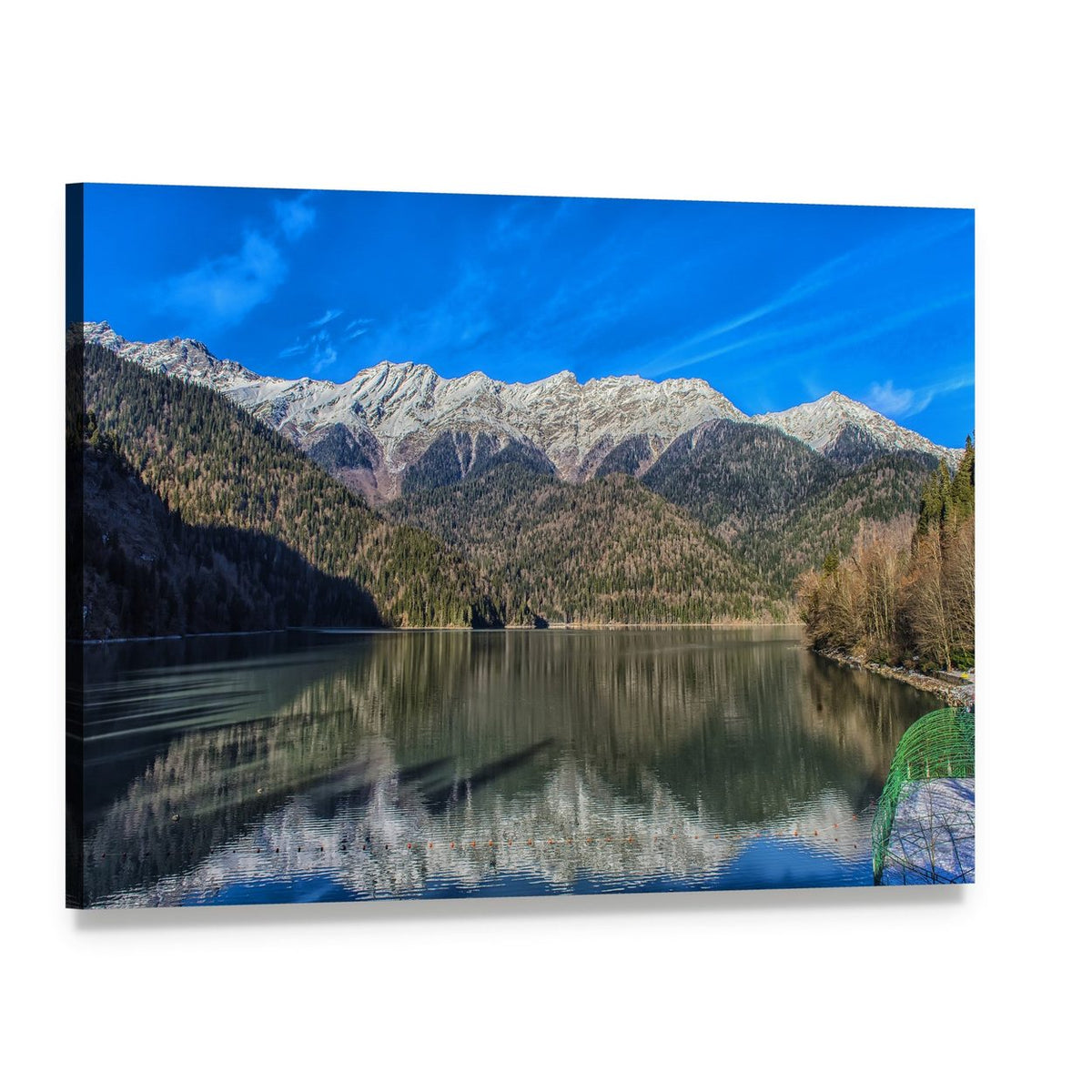 Snow-capped Mountains with Lake Reflection Canvas Wall Art, single panel gallery wrapped canvas, angled product view