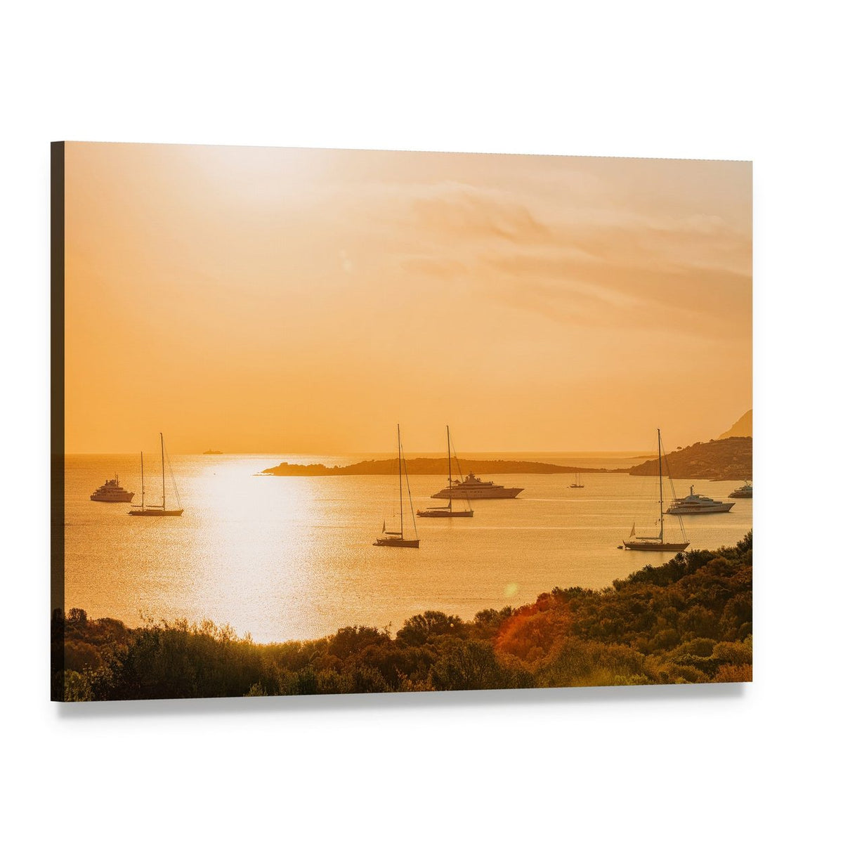 Sunrise Yachts and Ships in Porto Rotondo Canvas Wall Art, single panel gallery wrapped canvas, angled product view