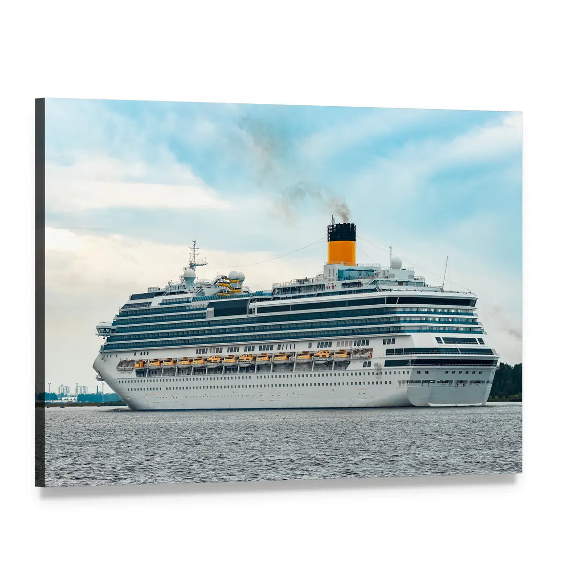 Royal Cruise Ship with Yellow Smokestack Canvas Wall Art, single panel gallery wrapped canvas, angled product view