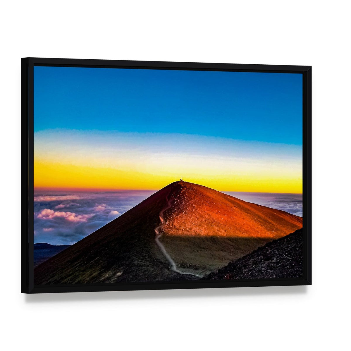 Mauna Kea Mountain at Sunset Canvas Wall Art, framed canvas in a black floater frame, angled product view
