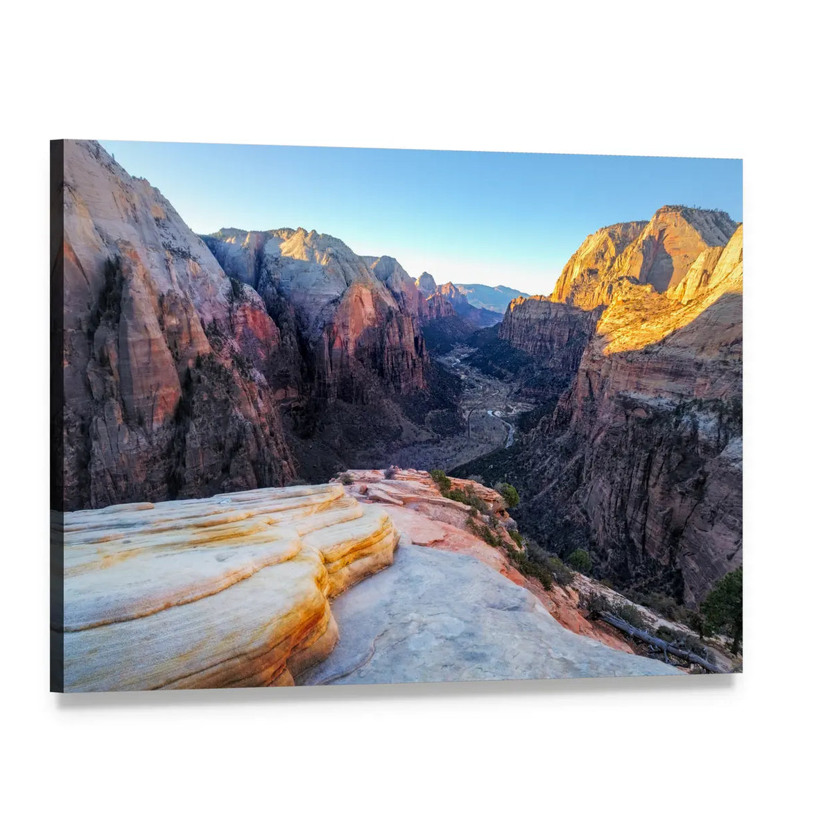 Golden Hour Sandstone Canyon Overlooking Valley Canvas Wall Art, single panel gallery wrapped canvas, angled product view