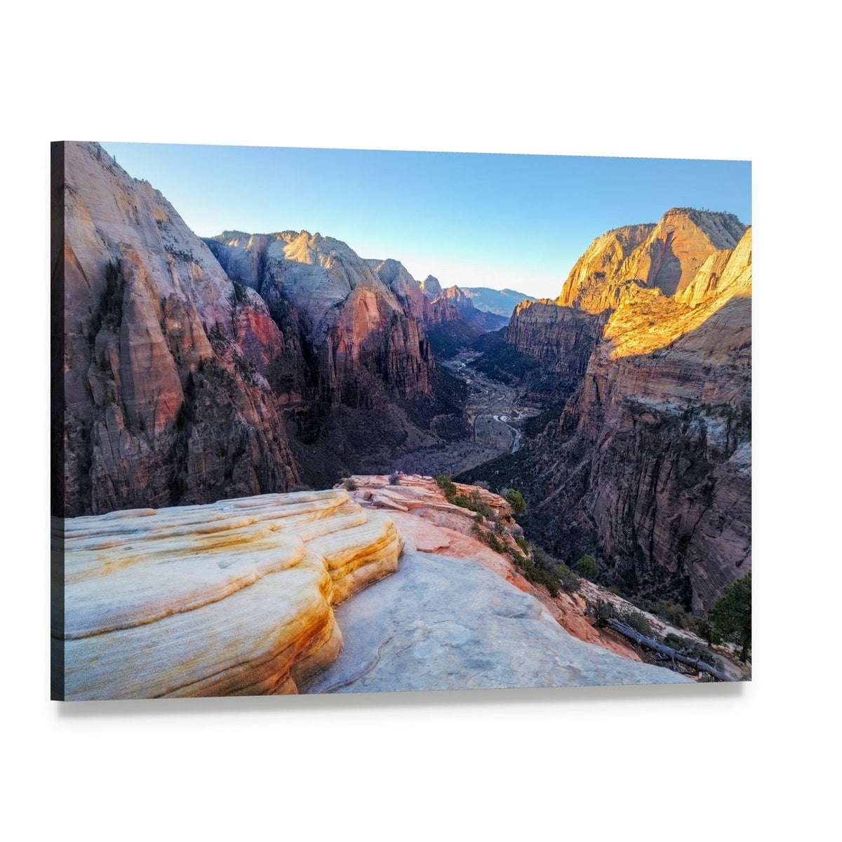 Mountain Valley with Layered Sandstone Canvas Wall Art, single panel gallery wrapped canvas, angled product view