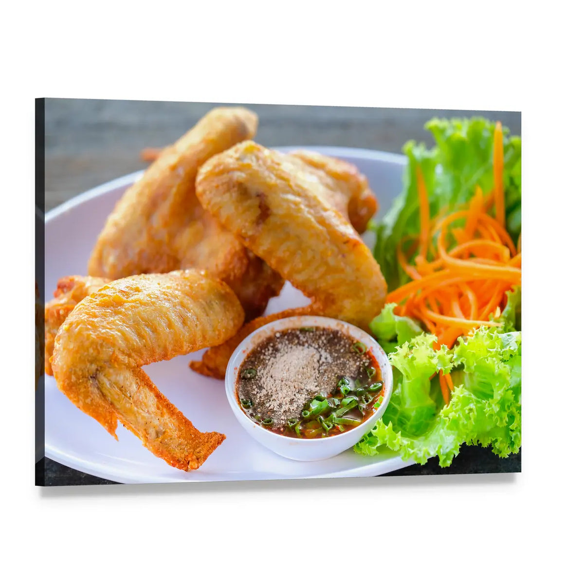 Crispy Fried Chicken Wings Canvas Wall Art, single panel gallery wrapped canvas, angled product view