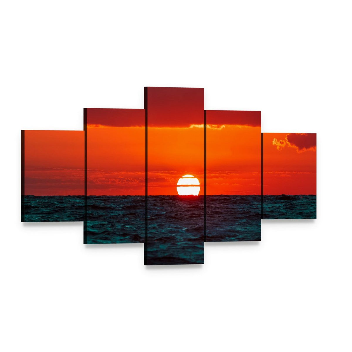 Sunset Over Baltic Sea Canvas Wall Art, 5 panel 5 Star layout gallery wrapped canvas set, angled product view