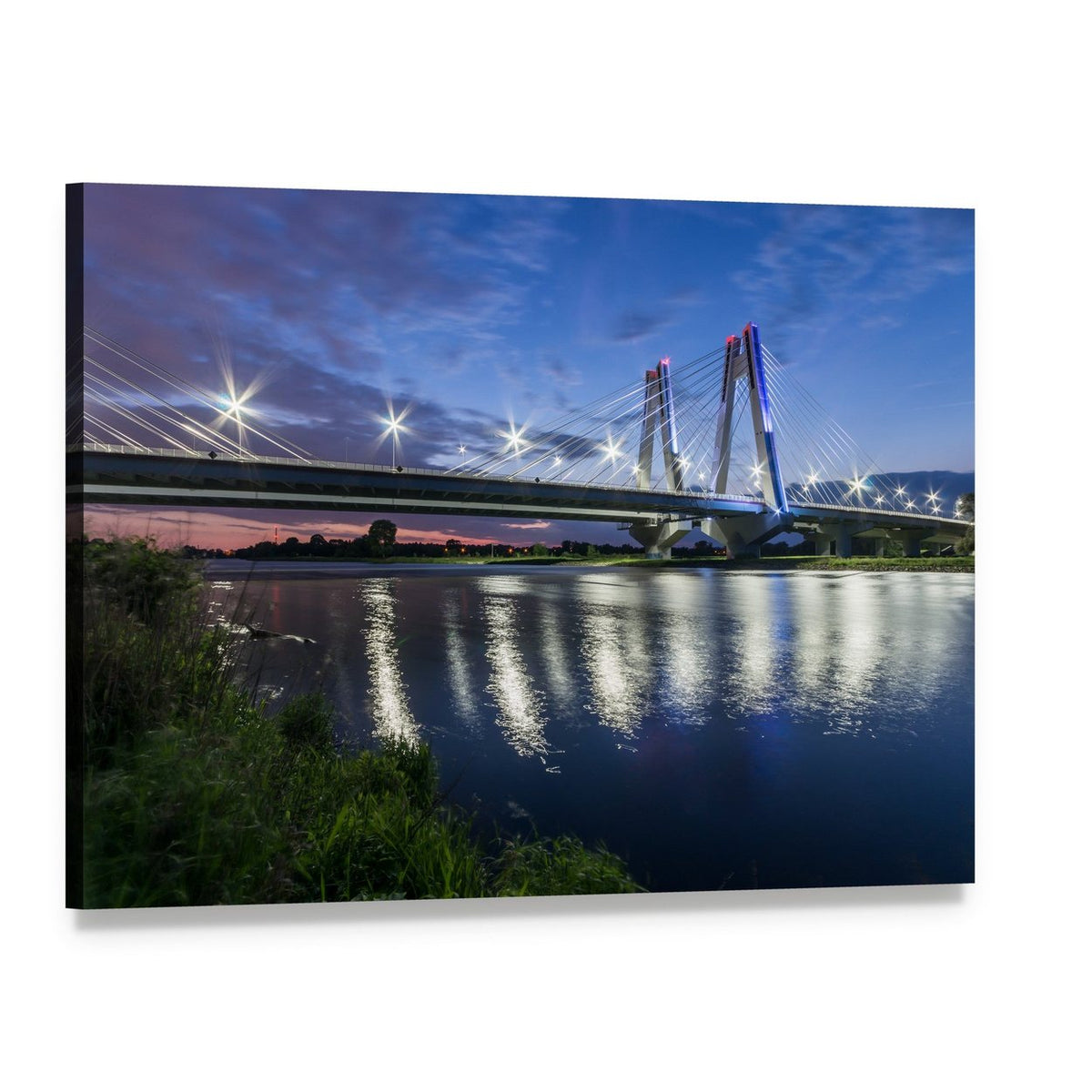 Bridge Over Vistula River Canvas Wall Art, single panel gallery wrapped canvas, angled product view