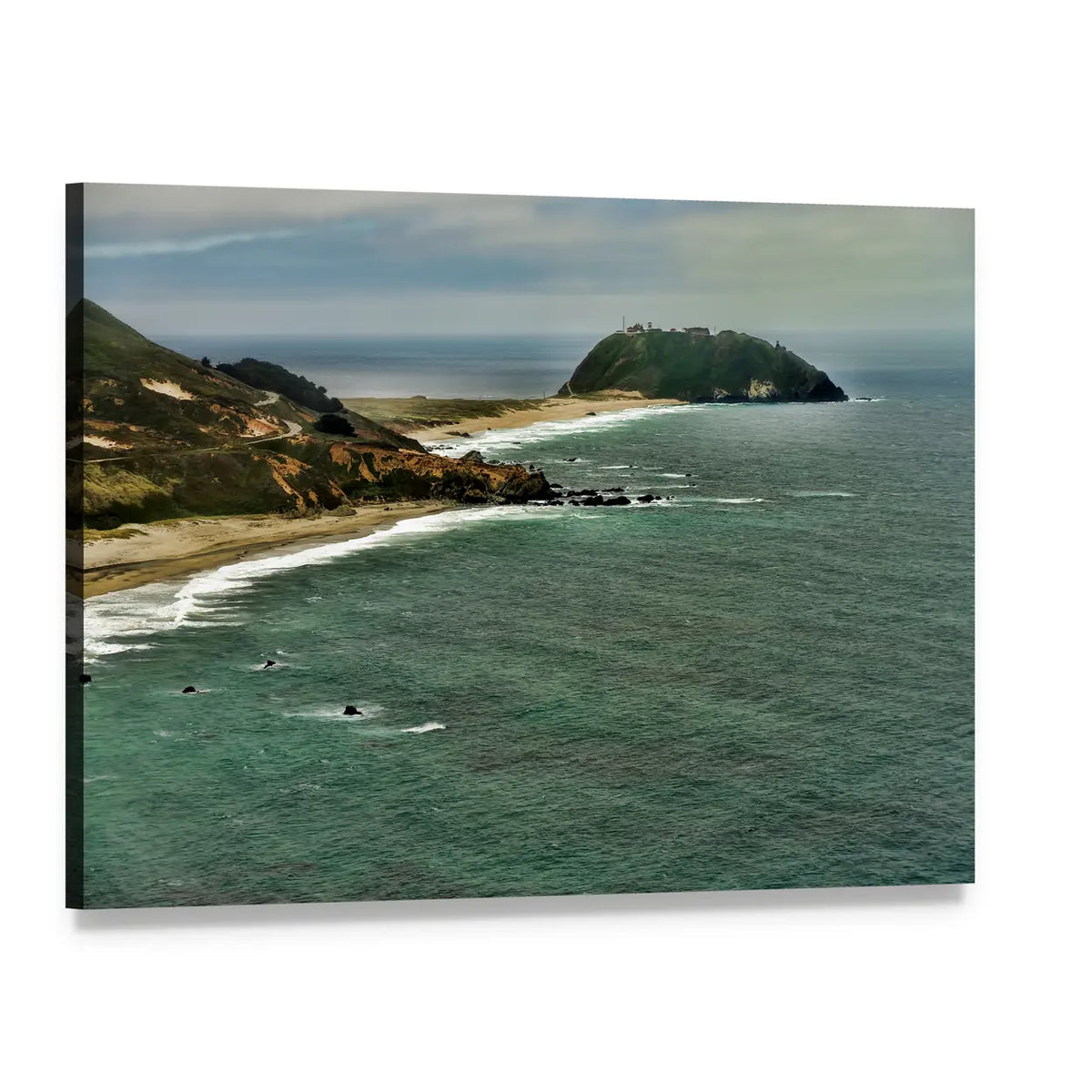 Coastal Cliffs Over Turquoise Ocean Canvas Wall Art, single panel gallery wrapped canvas, angled product view