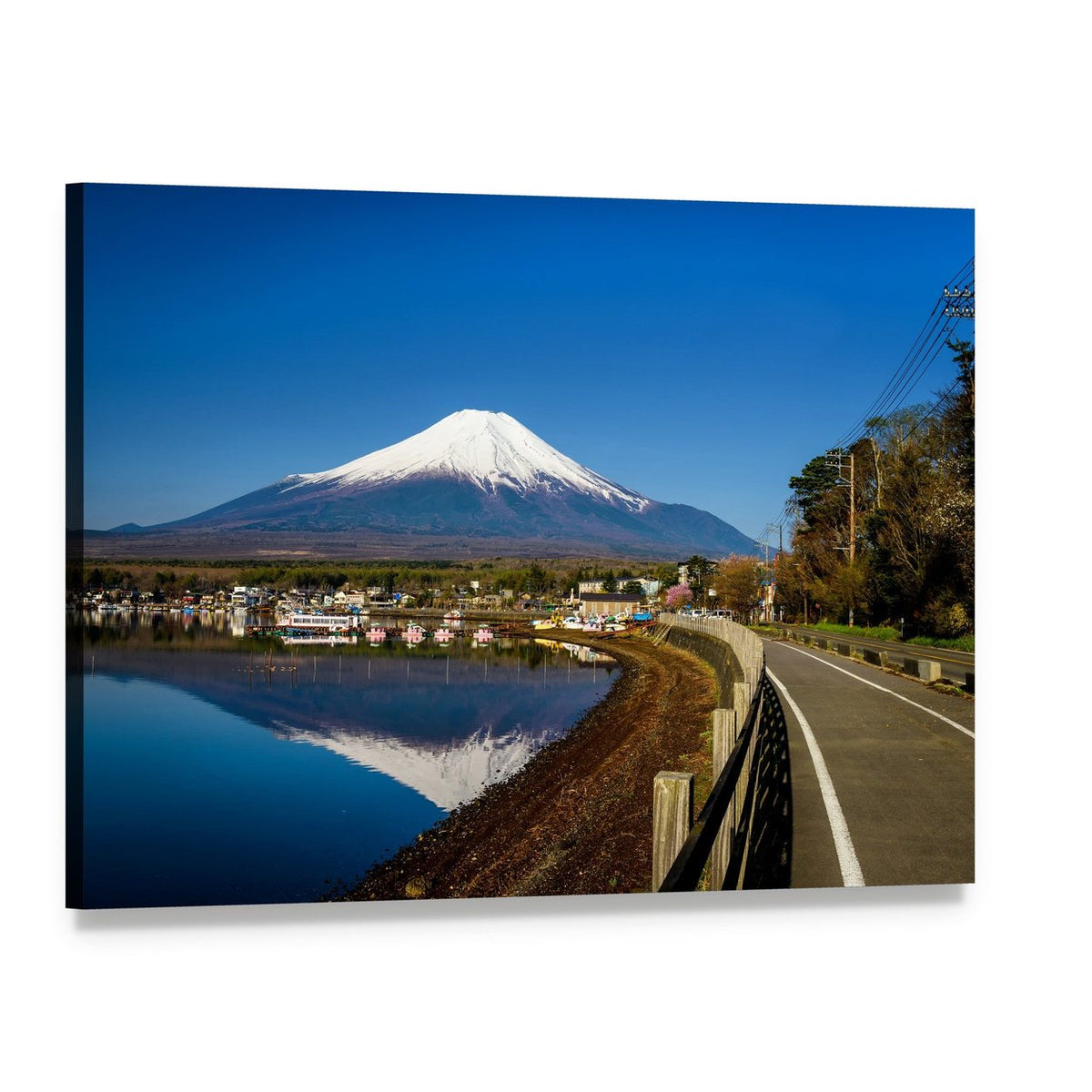 Yamanaka Lake with Mount Fuji Canvas Wall Art, single panel gallery wrapped canvas, angled product view
