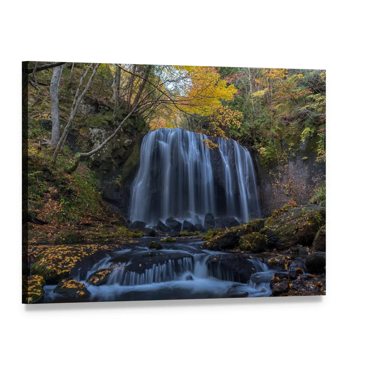 Tatsuzawafudo Autumn Waterfall Canvas Wall Art, single panel gallery wrapped canvas, angled product view