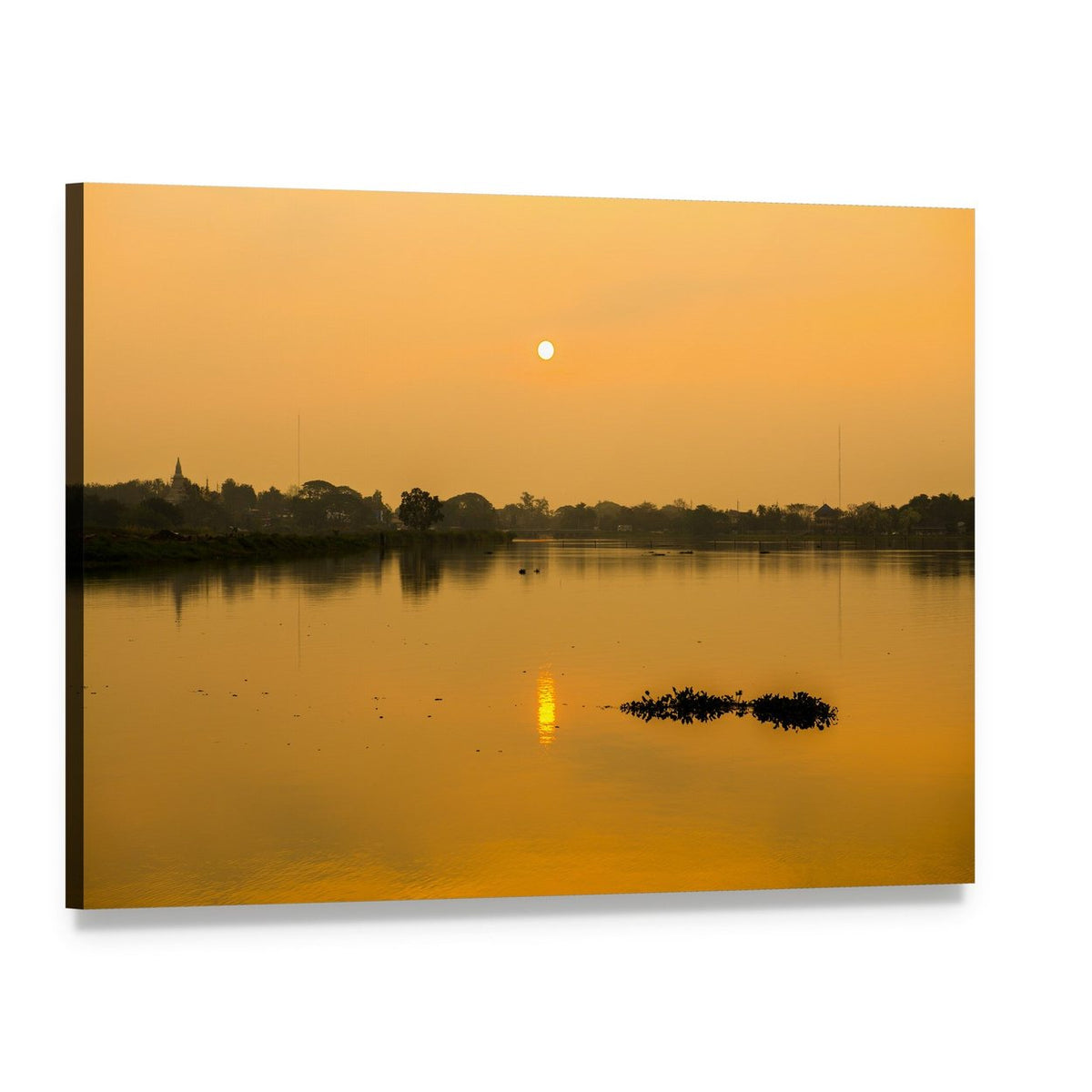 Sunrise at Kwan Phayao Lake Canvas Wall Art, single panel gallery wrapped canvas, angled product view