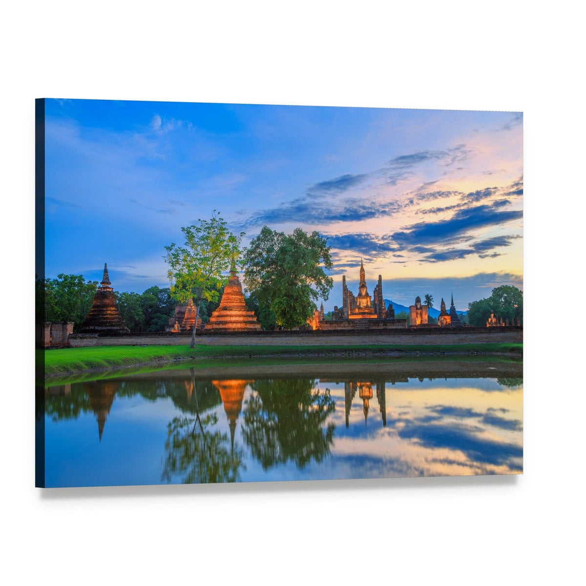 Sukhothai Historical Park Sunset Reflection Canvas Wall Art, single panel gallery wrapped canvas, angled product view