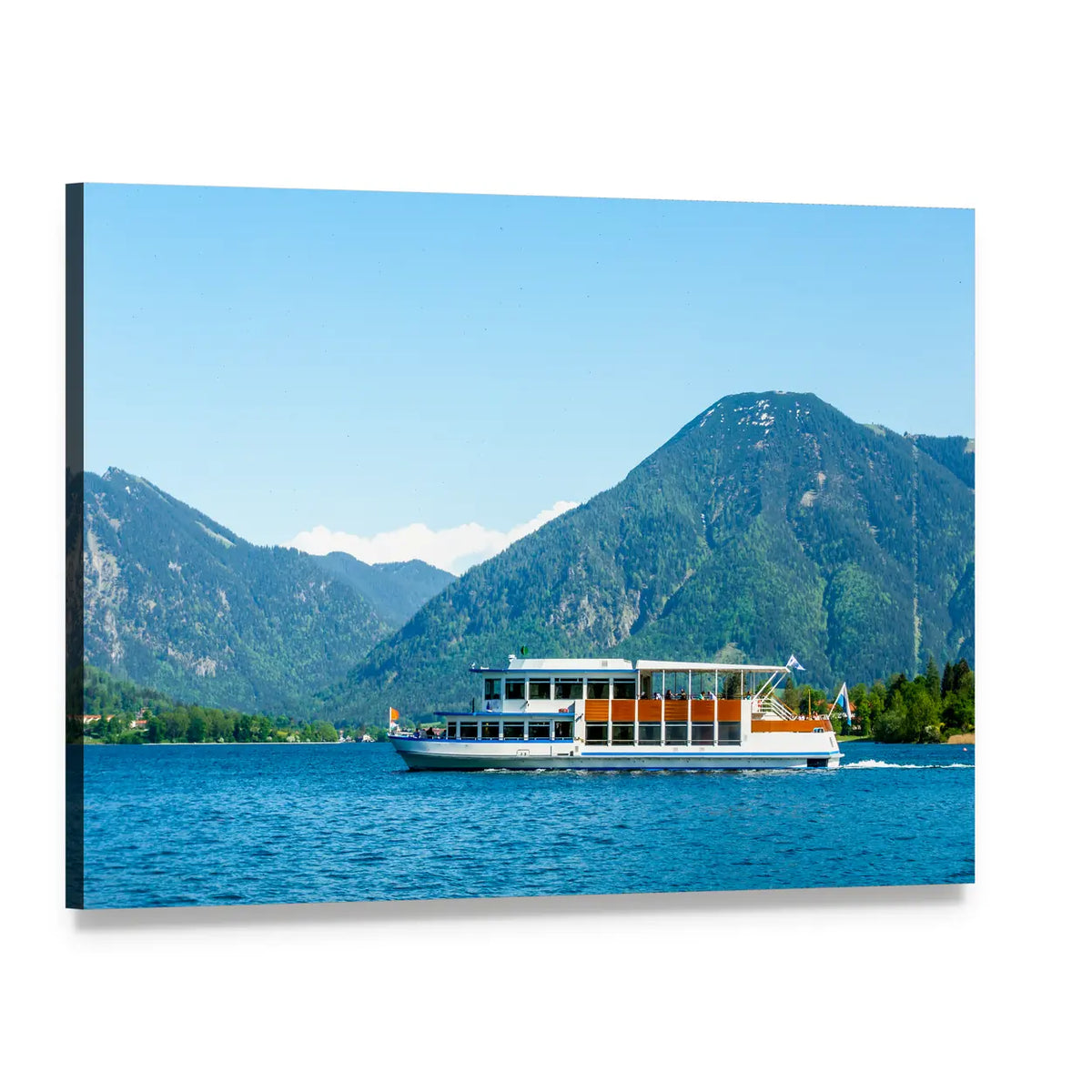 Ferry on Tegernsee Lake Canvas Wall Art, single panel gallery wrapped canvas, angled product view