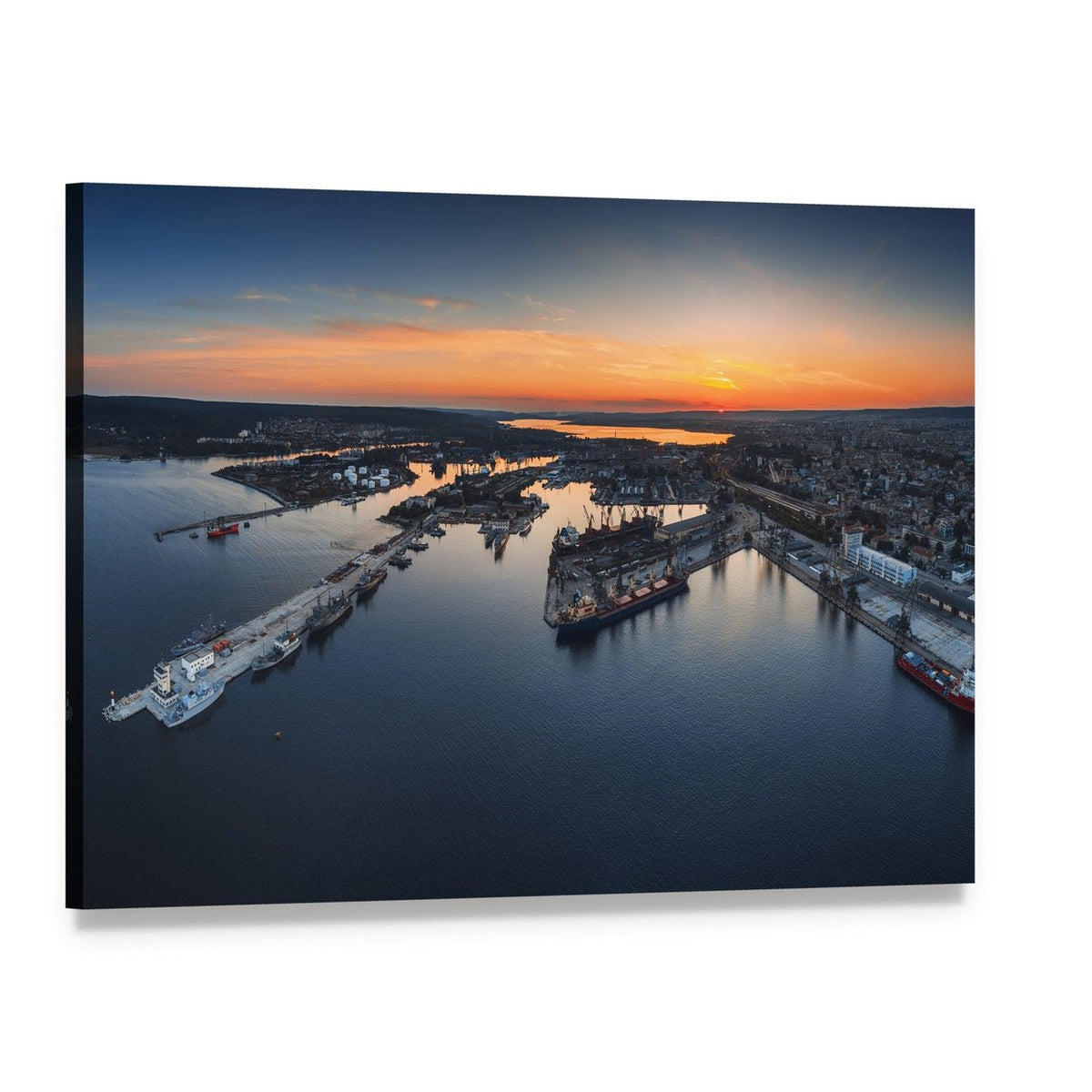 Industrial Harbor in Varna Canvas Wall Art, single panel gallery wrapped canvas, angled product view